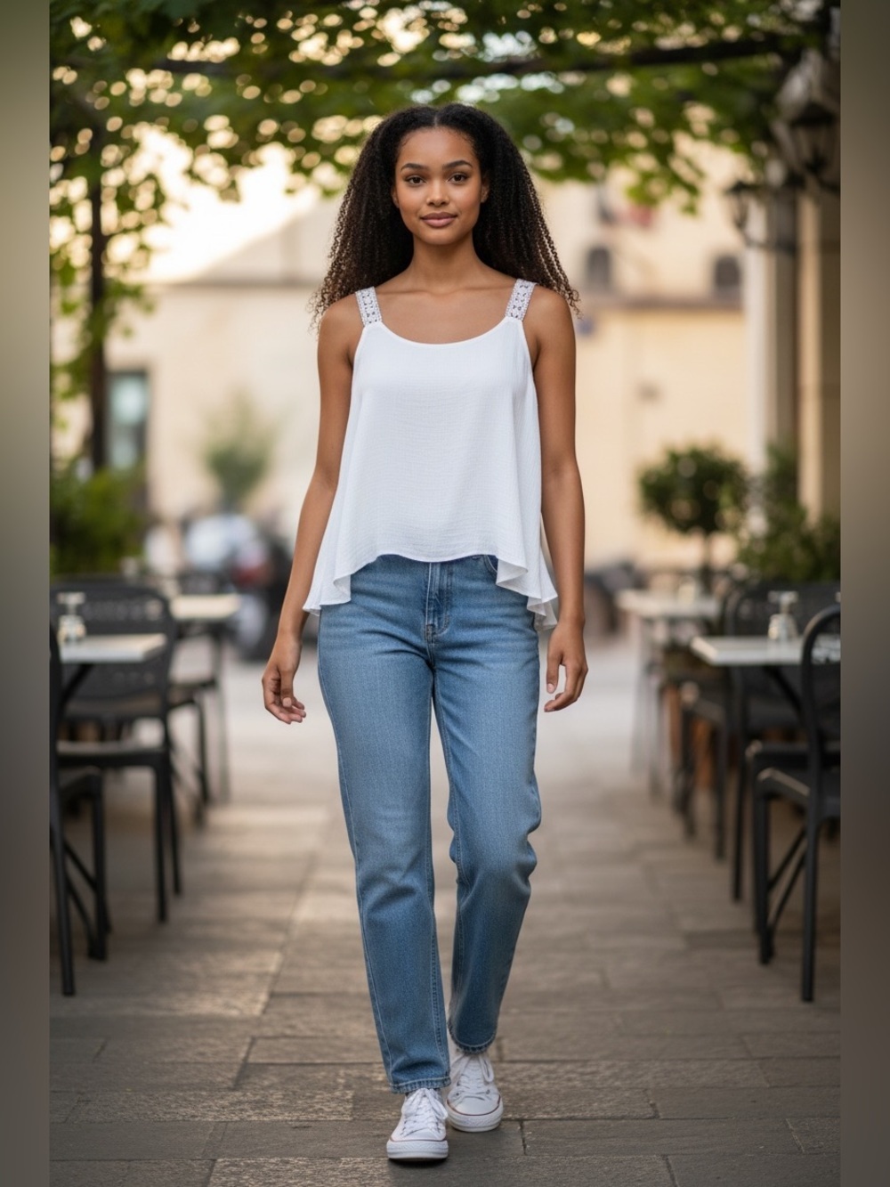White Sleeveless Crochet-Trim Tiered Tank Top - Women